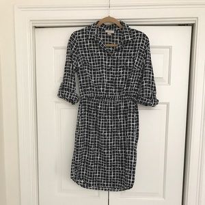 LOFT Black and White Grid Shirt Dress